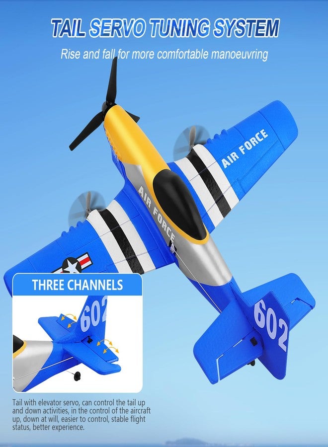 Beffkkip طائرة بيفكيب للتحكم عن بعد، ثلاثية القنوات، بتردد 2.4 جيجاهرتز، طراز P51D موستانج المقاتلة، مزودة ببطاريتين، ونظام تثبيت جيروسكوبي، سهلة الطيران، مناسبة للمبتدئين والأطفال والكبار. - Image 4